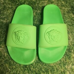 Versace Green Slide Sandal Size 37 (7 W In US)